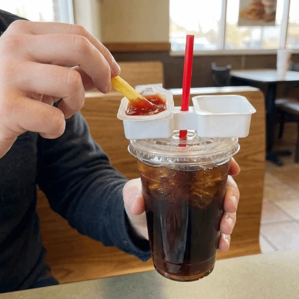 Universal 3D Printed Car Cup Holder Insert 2 Grids Compact Car Sauce Holder Plastic Fast Food Dipping Tray Road Trip Use
