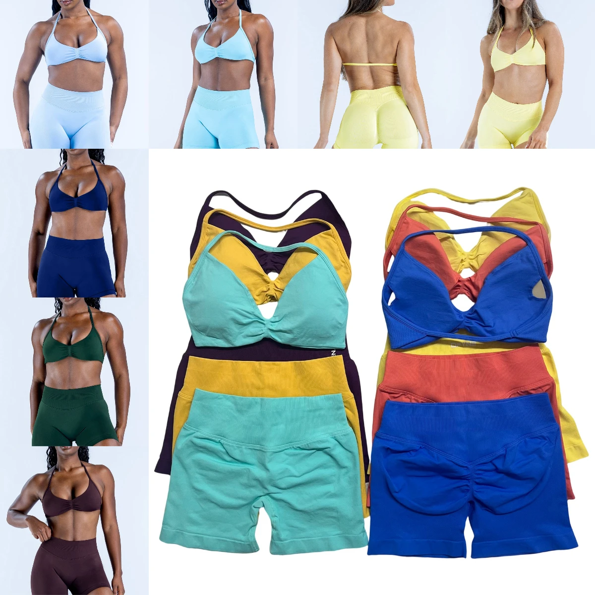 Yoga Gym Set 2 Piece yoga Women DF Impact Strappy Bra Top Workout Scrunch Shorts Sports Suit Fitness Clothes Seamless Yoga Set