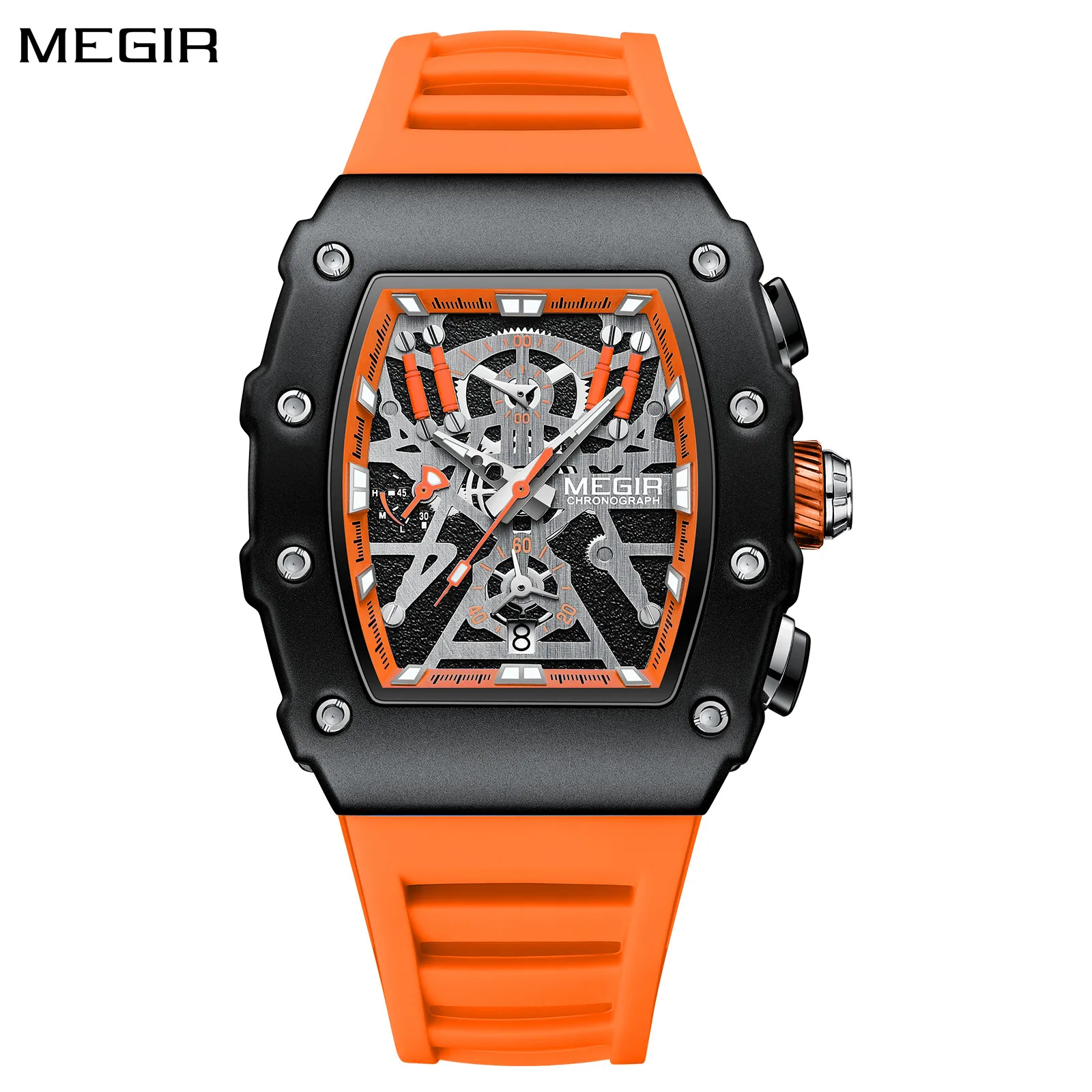 MEGIR Fashion Silicone Strap Men\'s Watches Big Dial Sports Luminous Hands Quartz Wristwatch Clock Date Chronograph Montre Homme