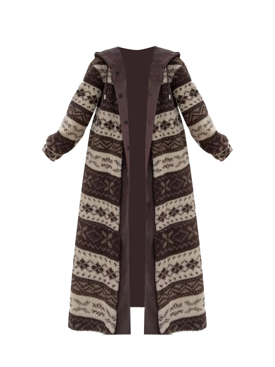 

Вязаный кардиган большого размера с капюшоном, женский, простой, средней длины, весенний, ветрозащитный, с геометрическим узором, стандартный крой