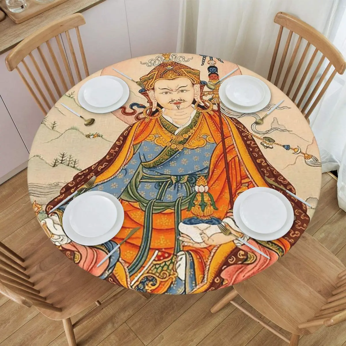 Tantric Buddhist Deity Buddhism God Buddha Waterproof Round Tablecloth Oilproof Table Cloth Kitchen Events Dining Table Cover