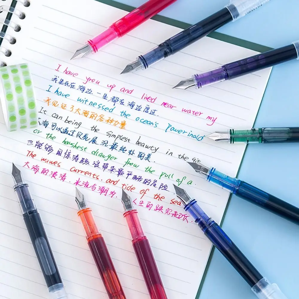 Fashion Large Capacity Fountain Pen Quick-Drying F Nib Writing Ink Pens 8 Colors 0.5mm Straight Liquid Pen Office Accessories