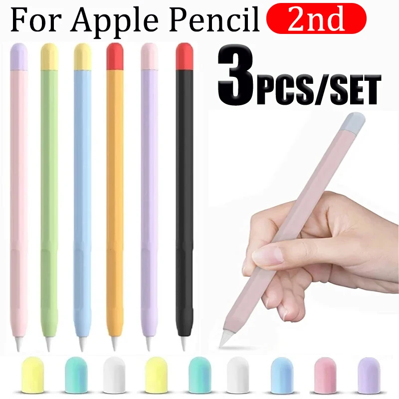 3PCS/SET Soft Silicone Pen Case for Apple Pencil 2nd Generation Colorful Stylus Pen Holder Cover for Apple Pencil 2nd Protector