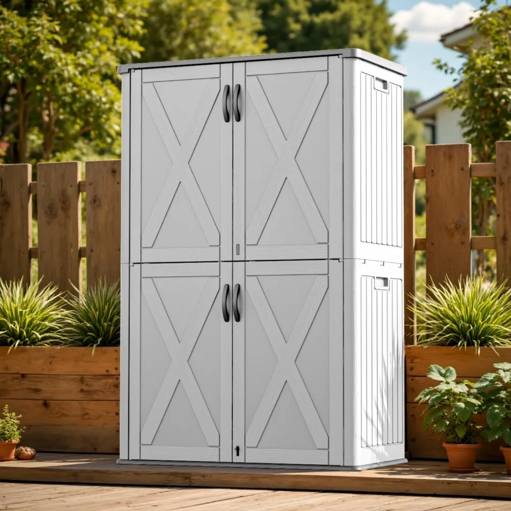 

50 Cu.ft Outdoor Storage Cabinet with Lockable Door, Waterproof Horizontal Storage Shed for Tools and Patio Furniture,