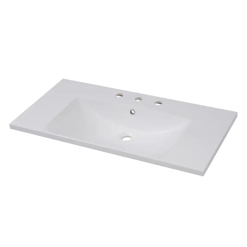 

36"x18" Bathroom Sink with 3 Holes (8" Centerset), Resin Vanity Sink Top with Overflow, Drop-in Rectangular Vessel Sink for