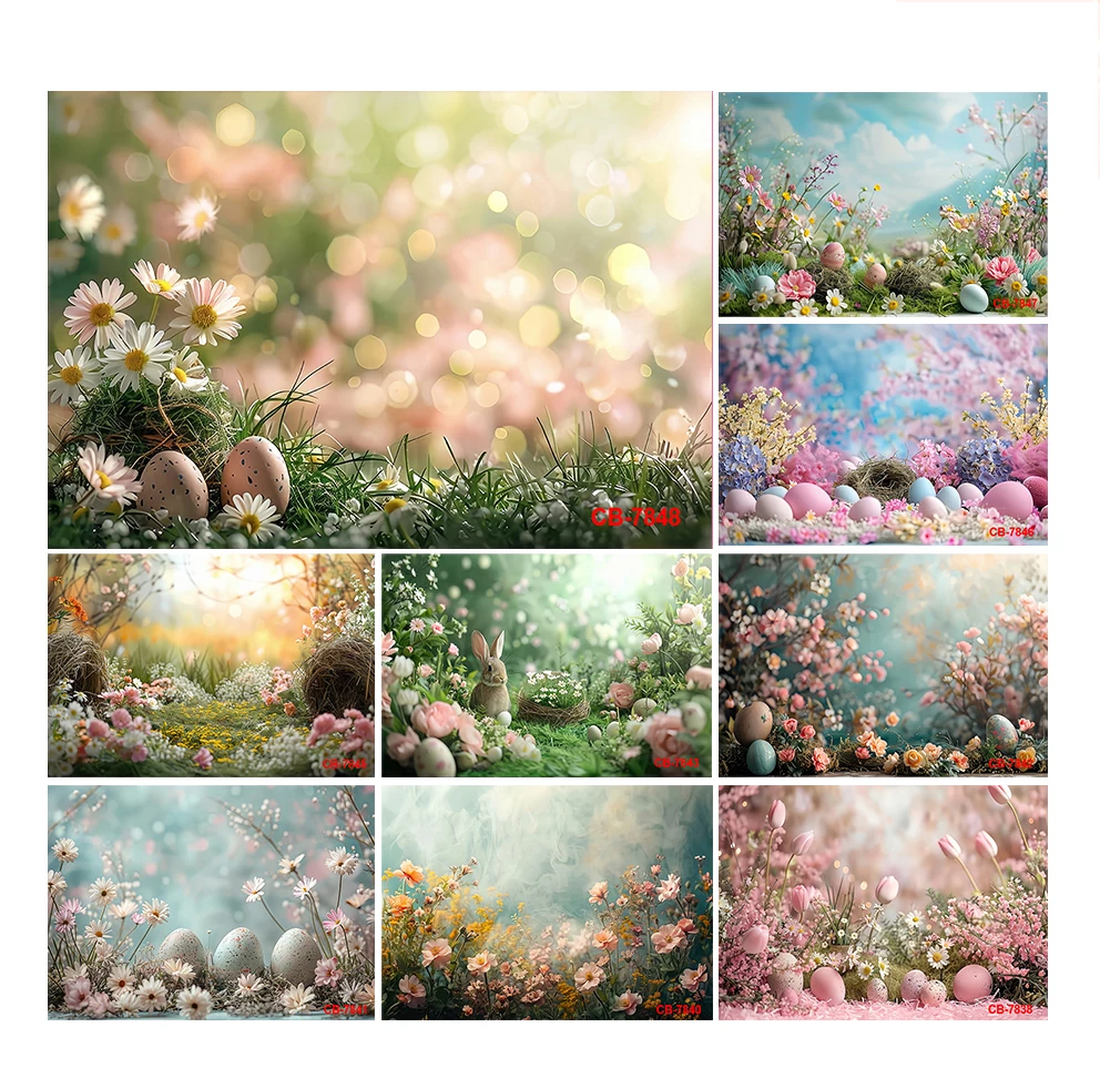 Spring Easter Backdrop Sunny Day Meadow Flowers Colorful Eggs Photography Background for Kids Children Baby Shower Birthday