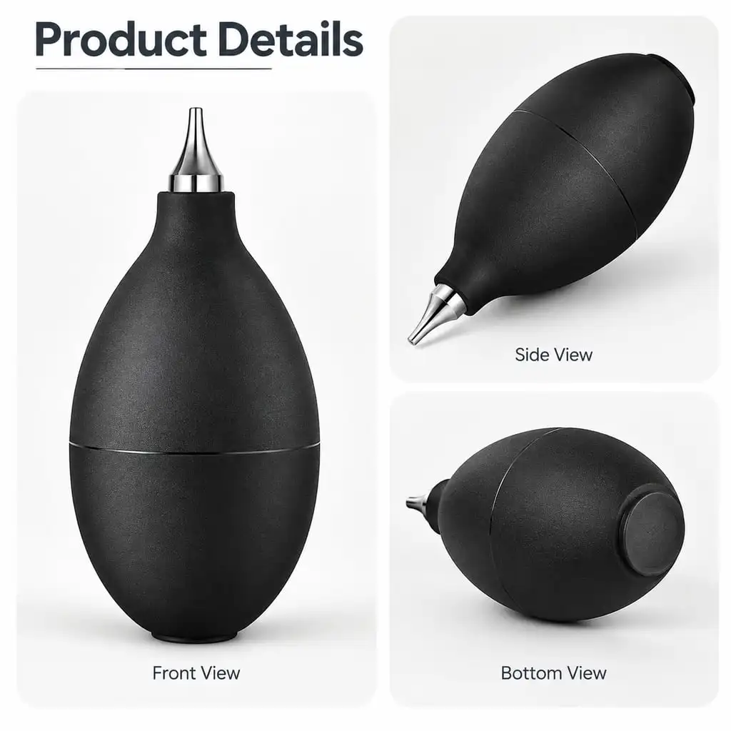 Camera Lens Air Blower with Metal Nozzle and Rubber Bulb for Keyboard Dust Cleaning Portable Black Photography Tool