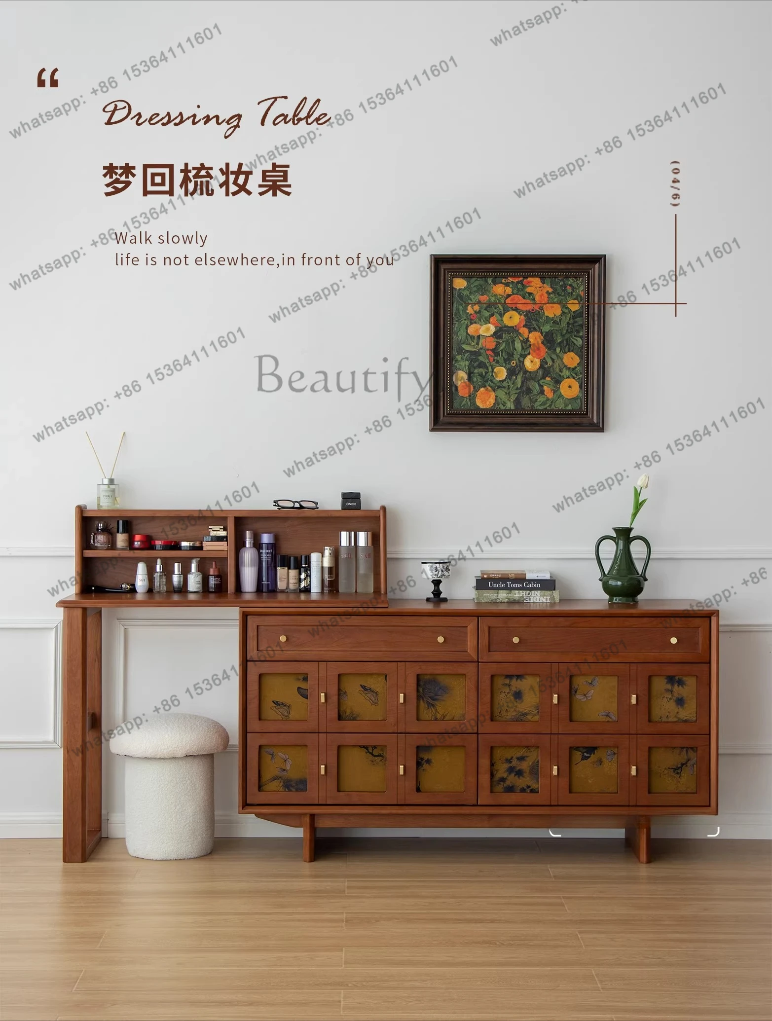French retro bedside chest cabinet integrated fragrant cloud yarn antique drawer storage cabinet