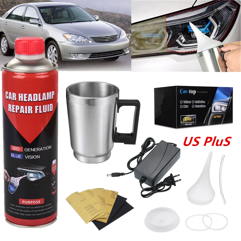 Hot 800ML Blue ice Liquid Polymer Car Headlight Repair Polishing Chemical Kit Steam Cleaner Head Fumigation Set With US Plugs