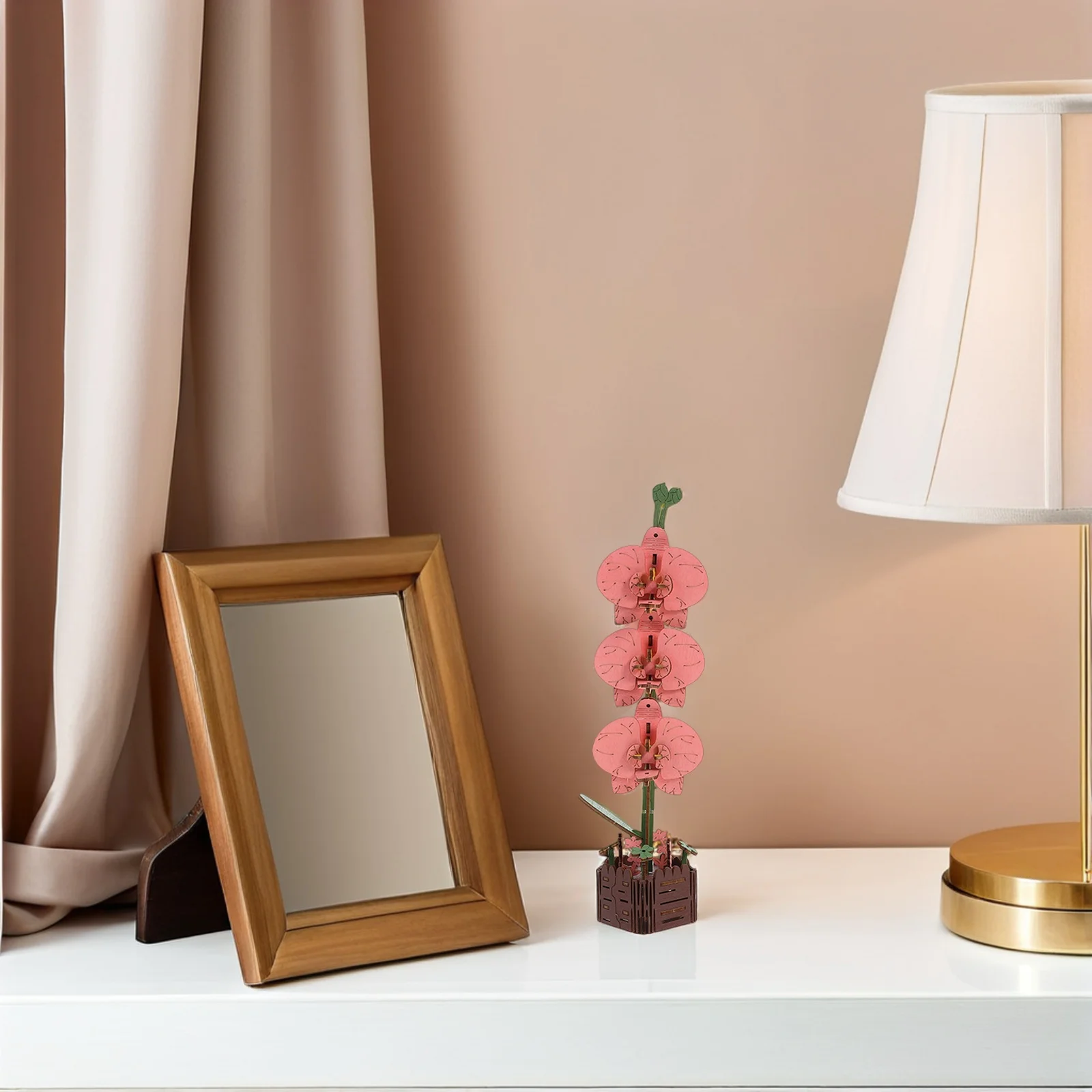 3D Wooden Flower Building Blocks Set Phalaenopsis Artificial Bouquet Craft Kit Diy Puzzle For Desktop Decor - Wood Assembly