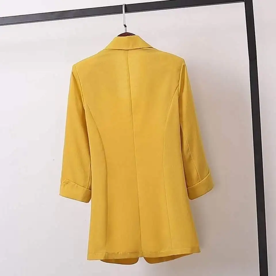 Fashion Women\'s Jacket Solid Color Yellow Black Cotton Fabric Loose Oversize Coat New Spring Summer Jackets 2023 OL Women\'s Suit