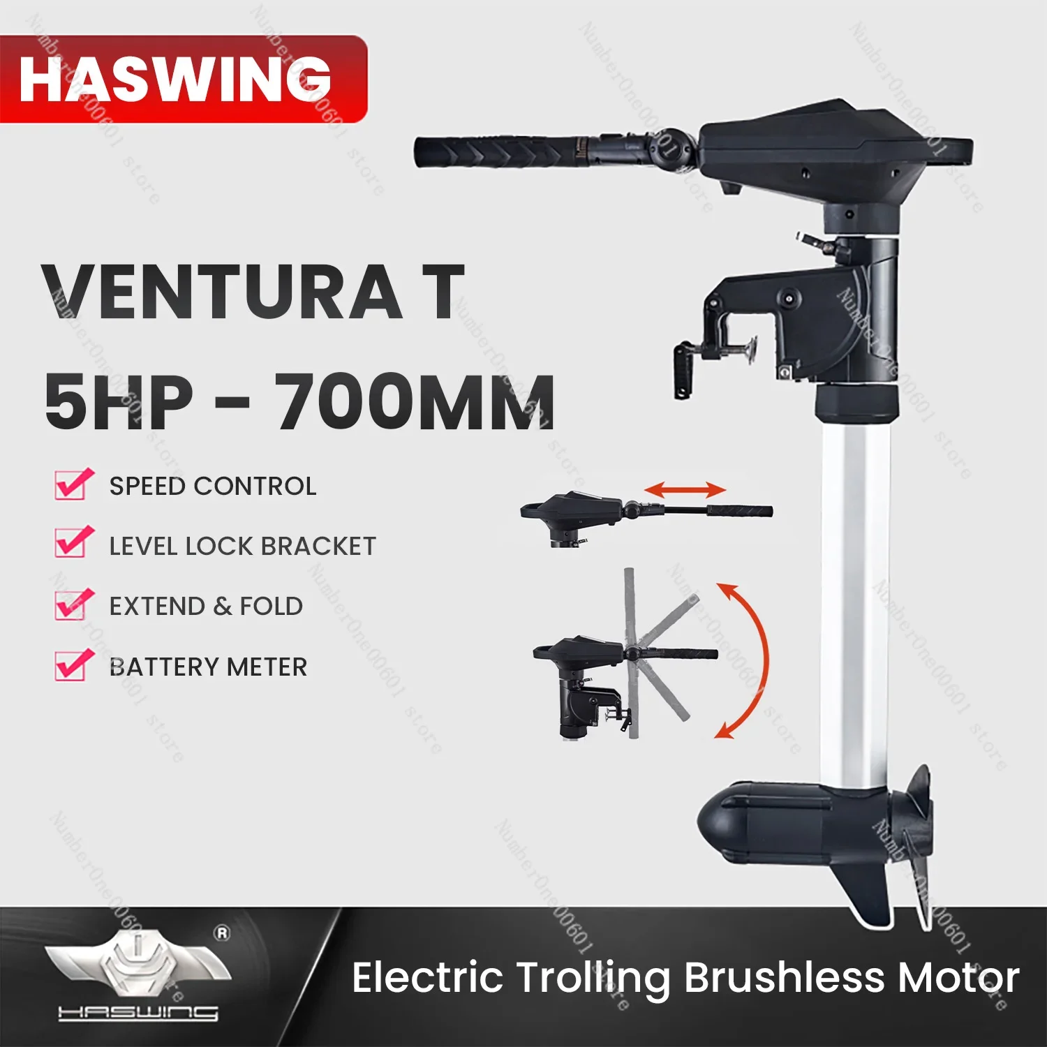 Haswing Ventura T Brushless Motor 24V Electric Trolling Motor Transom Mount 5HP Shaft 700MM 50749 160LBS