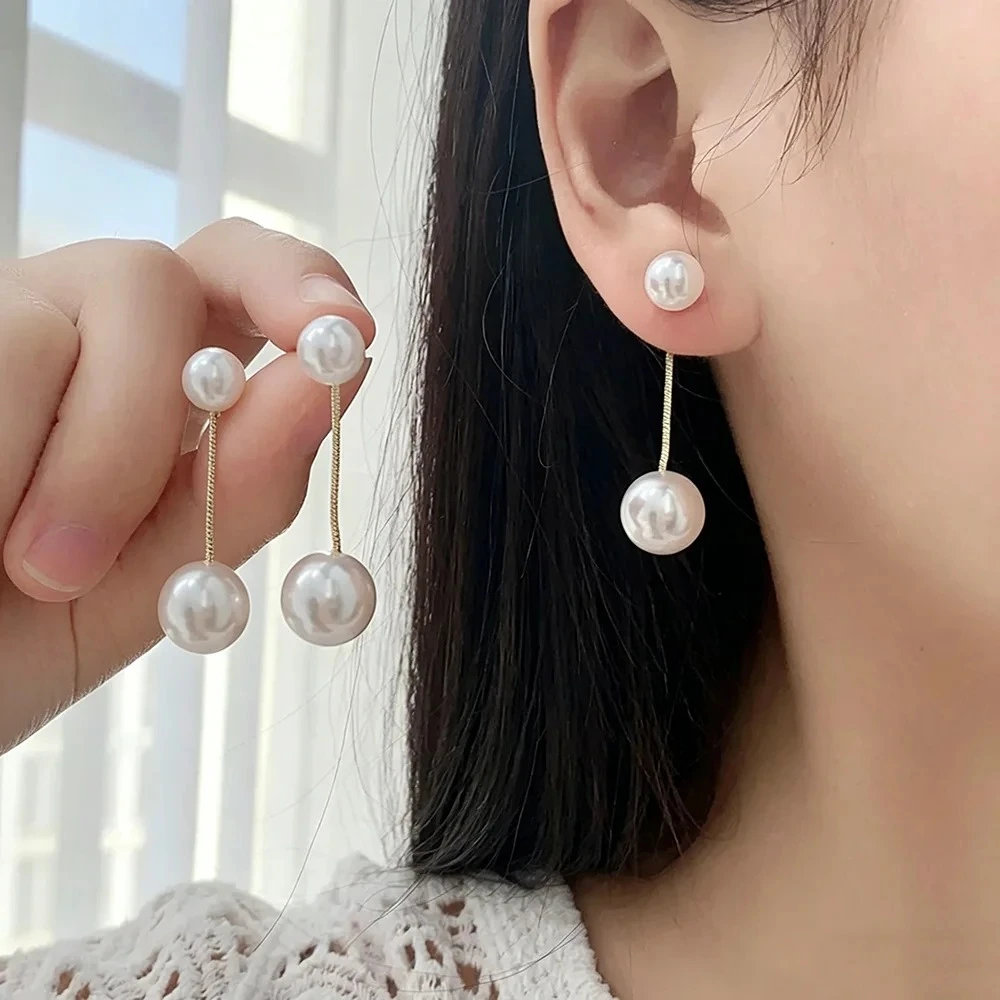 Women Long Pearl Tassel Earrings Elegant Crystal Dangle Drop Earrings Korean Style Wedding Party Holiday Jewelry Gift