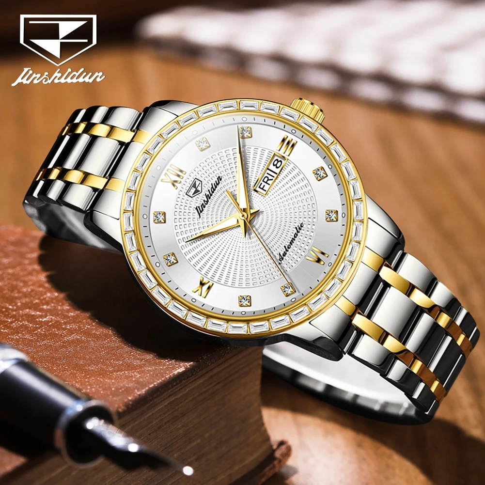 JSDUN 8959 Men's Watches Top Original Diamond Bezel Calendar Waterproof Automatic Mechanical Wristwatch for Men Luxury Man Watch