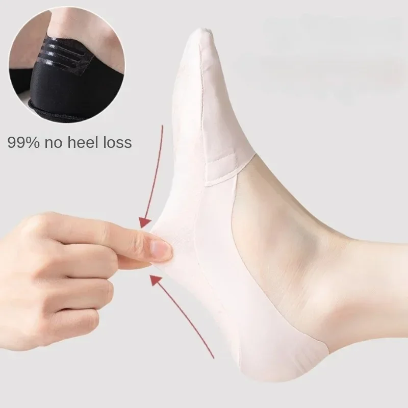 Thin Nylon Ice Silk Boat Socks Women No Show Breathable Low Cut Ankle Silicone Non-slip Invisible Thin Comfortable Bottom