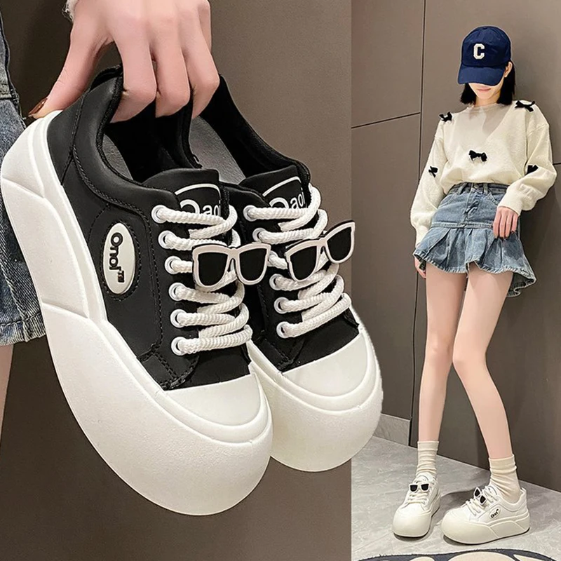 

Campus Fashiona Bread Board Shoes For Women 2024 New Big Head Ugly Cute White Shoes Student Thick Sole Lace-UP Casual Sneakers