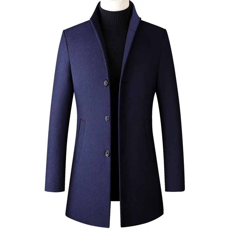 Mens Woolen Coat New Autumn and Winter Medium and Long Woolen Trench Coat for Men