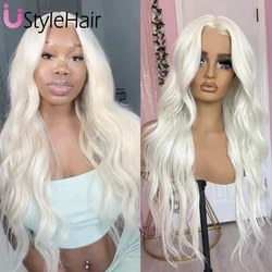 Platinum Lace Front Wig Synthetic Long Natural Wave Wig Blonde Natural Looking Daily Use Wig Heat Resistant Hair Cosplay Party