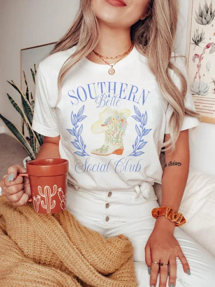 

Southern Printed Letter Short Sleeved Casual Style Women's T-Shirt Printed with 90s O-Neck Short Sleeved Cute and Versatile T-Sh