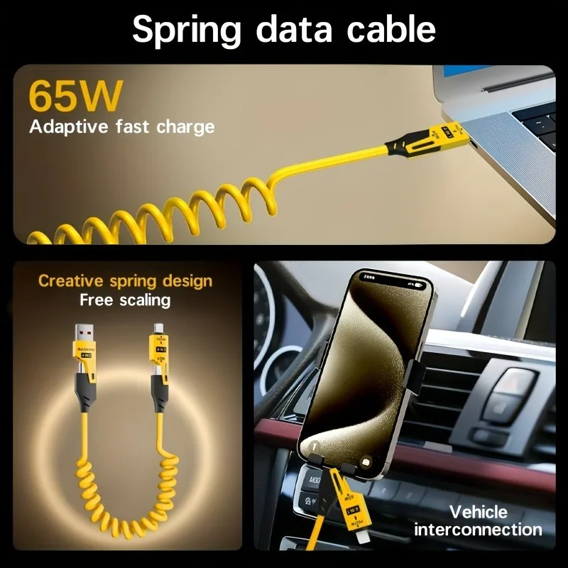 2Strip/1Strip 65WUniversal 4Combination1 High-speed charging data cable，Spring retractable cord，Applicable to Samsung、One plus、X