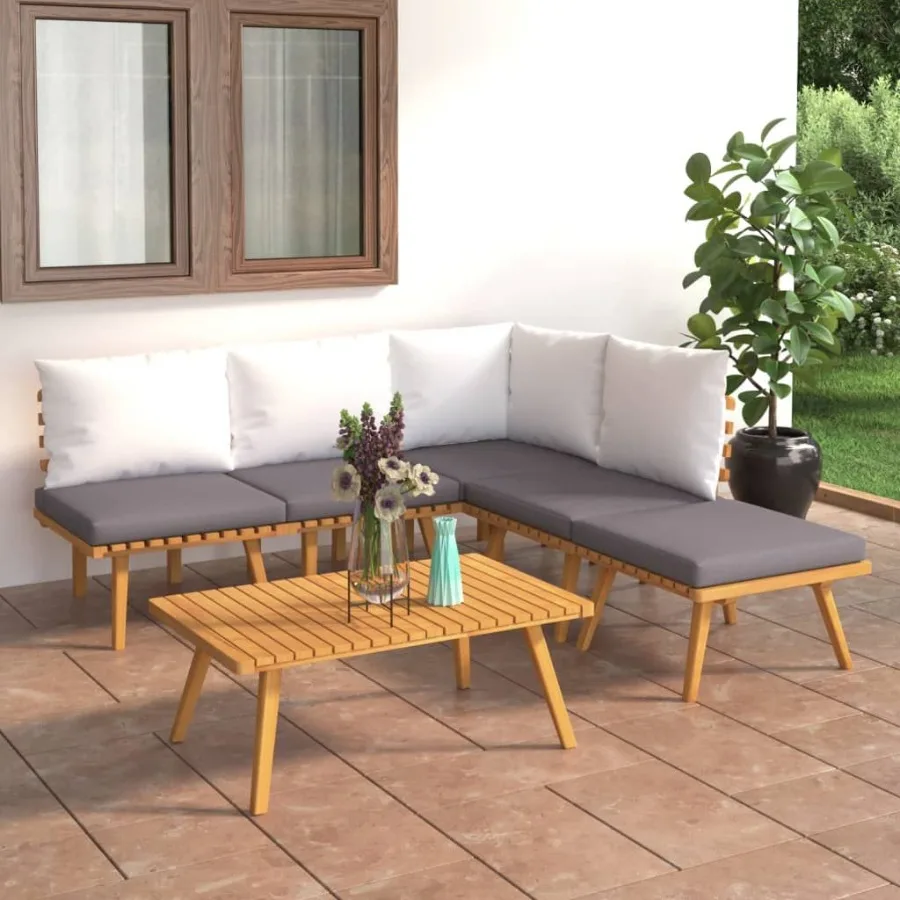 

6 Piece Patio Lounge Set with Cushions Solid Acacia Wood