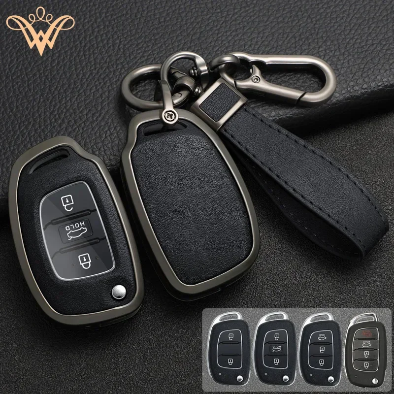 

Zinc Alloy + Leather Car Key Case For Hyundai Ix25 Ix35 I10 I20 Solaris Tucson Sonata Santa Sport Elantra Creta Verna 2015-2018