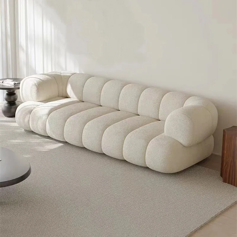 Cream wind marshmallow sofa Internet celebrity creative designer Modern minimalist living room Lamb wool fabric sofa