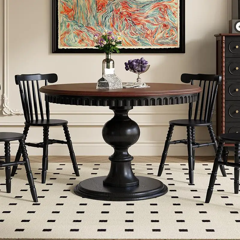 

Средний древний стиль, французский ретро, круглый обеденный стол из чистого массива дерева, американская круглая мебель, Mesa Comedor, выдвижной ресторан