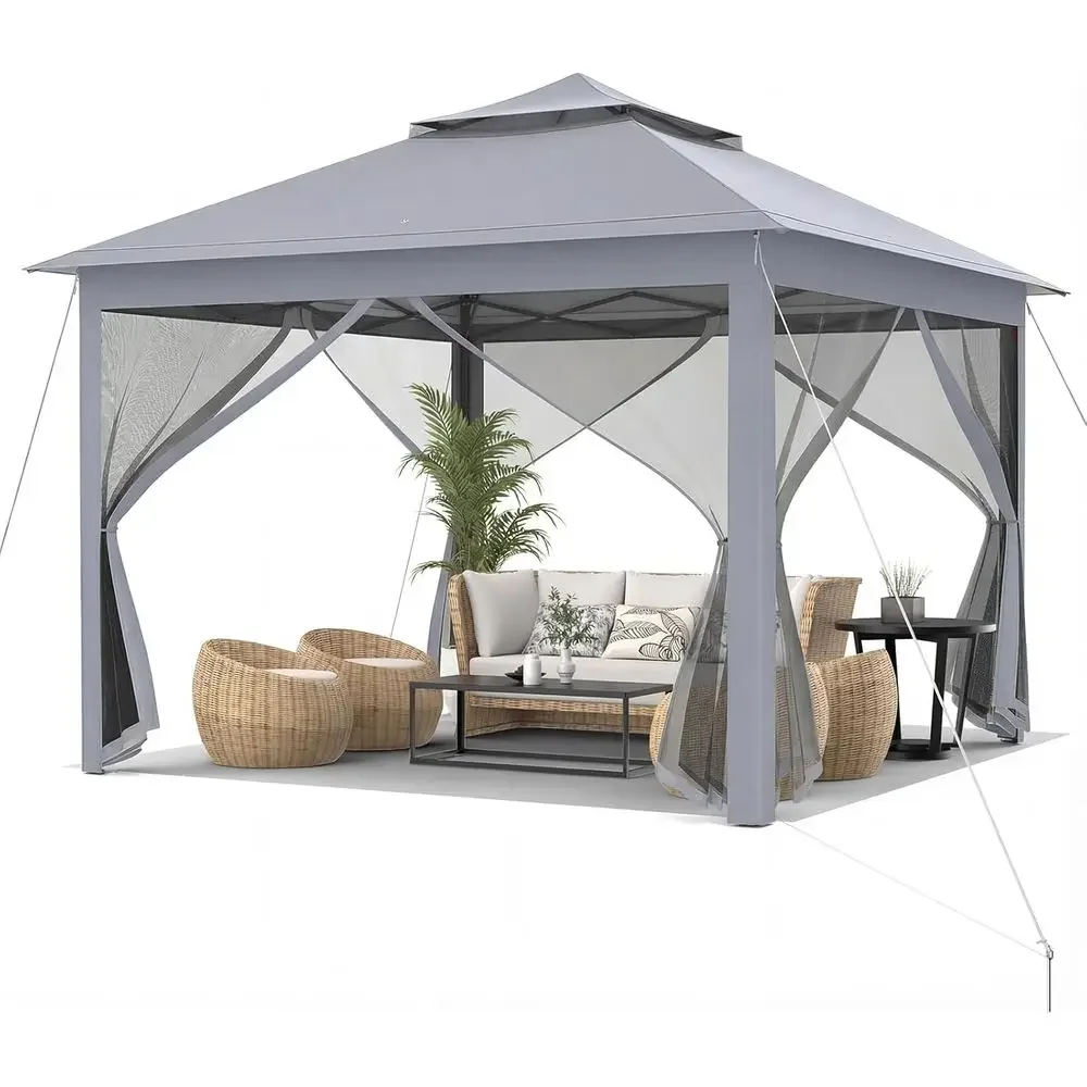 11x11 Two-Tier Patio Gazebo with Netting, Carry Bag, 121 sq ft Shade for Outdoor Spaces