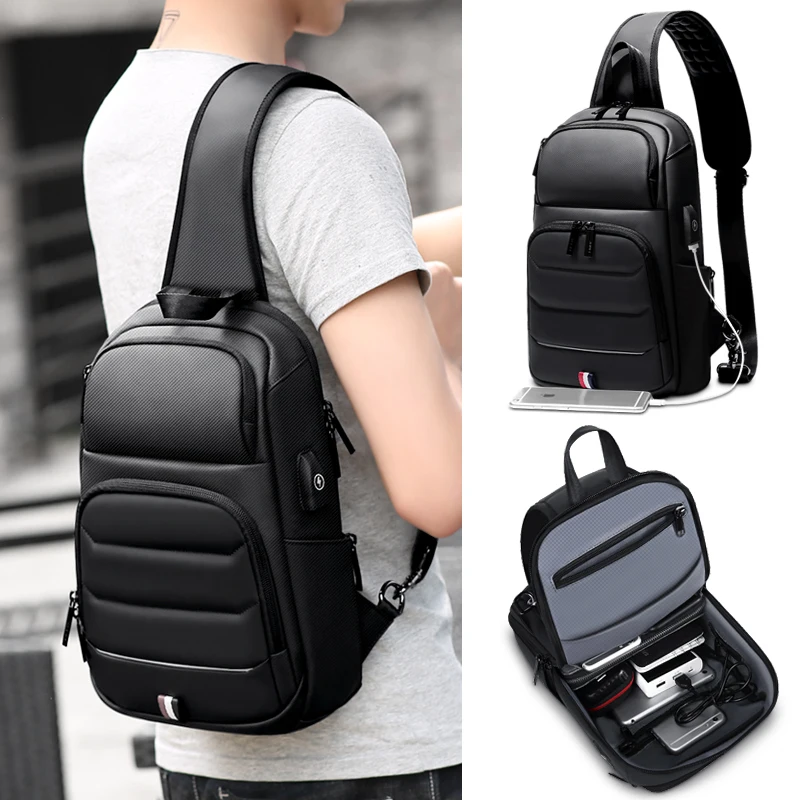 

Crossbody Bag For Men Waterproof USB Charging Shoulder Messenger Bags Male Short Trip Chest Bag Fit For 9.7 Inch iPad