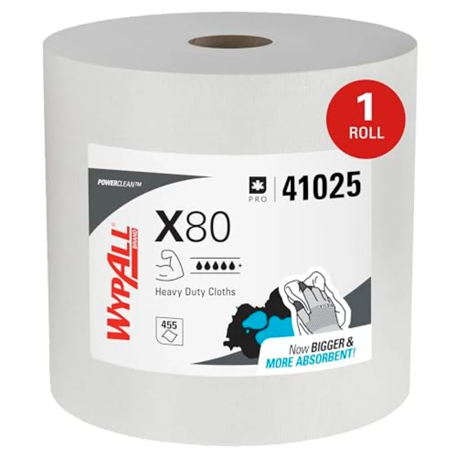 

Салфетки WypAll PowerClean X80 для интенсивной уборки, 41025, особо прочные, для длительного использования (1 рулон, 455 листов, всего 455 листов)
