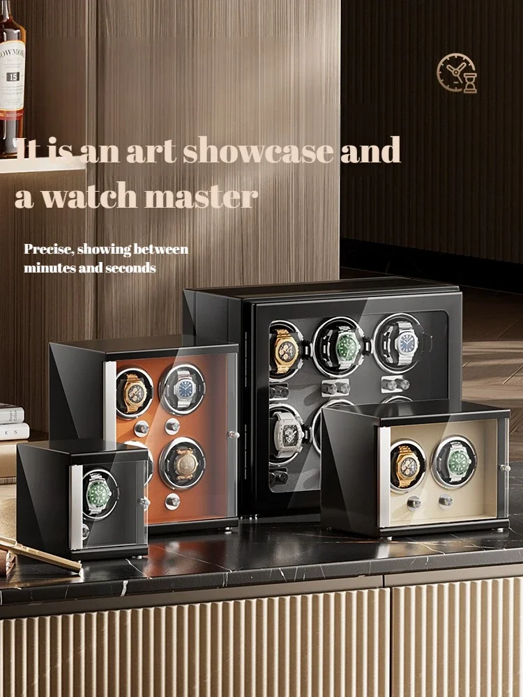 Luxury automatic watch shaker, watch winding machine, silent antimagnetic, with ambient light, watch storage box