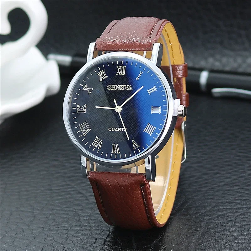 Men\'s Fashion  Watches Simple Men Business Leather Quartz Watch Gold Sliver Dial Wristwatch Relogio Masculino