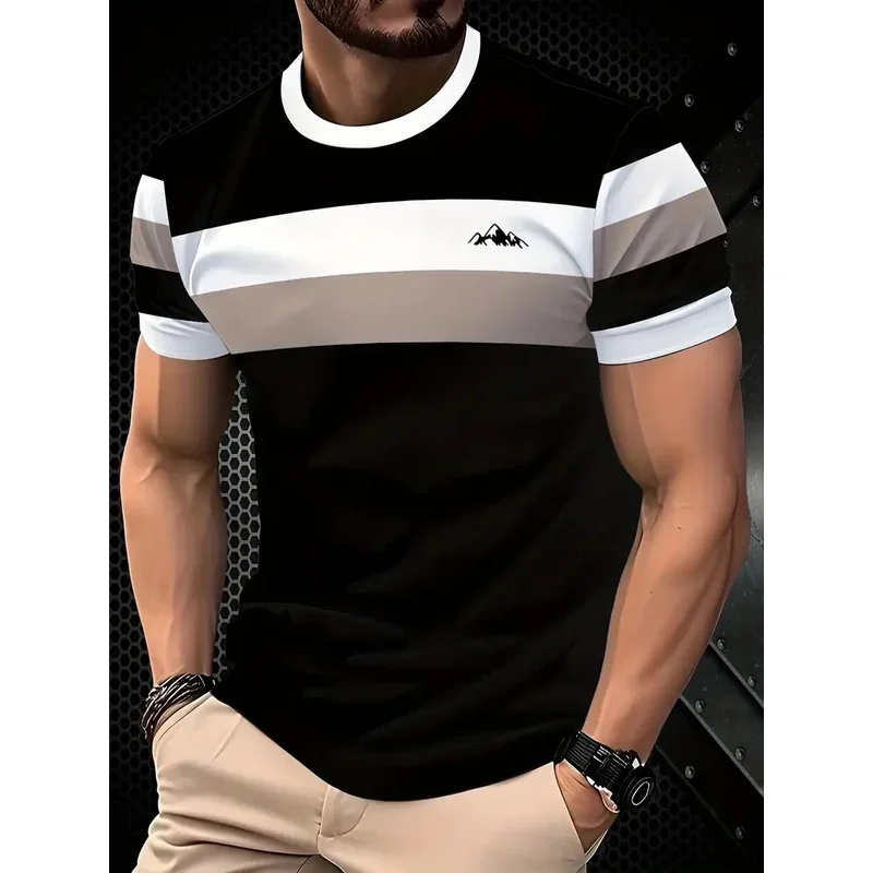 Summer classic men's T-shirt: Outdoor round-neck short-sleeved top with striped print, loose street men's T-shirt with additiona image 2