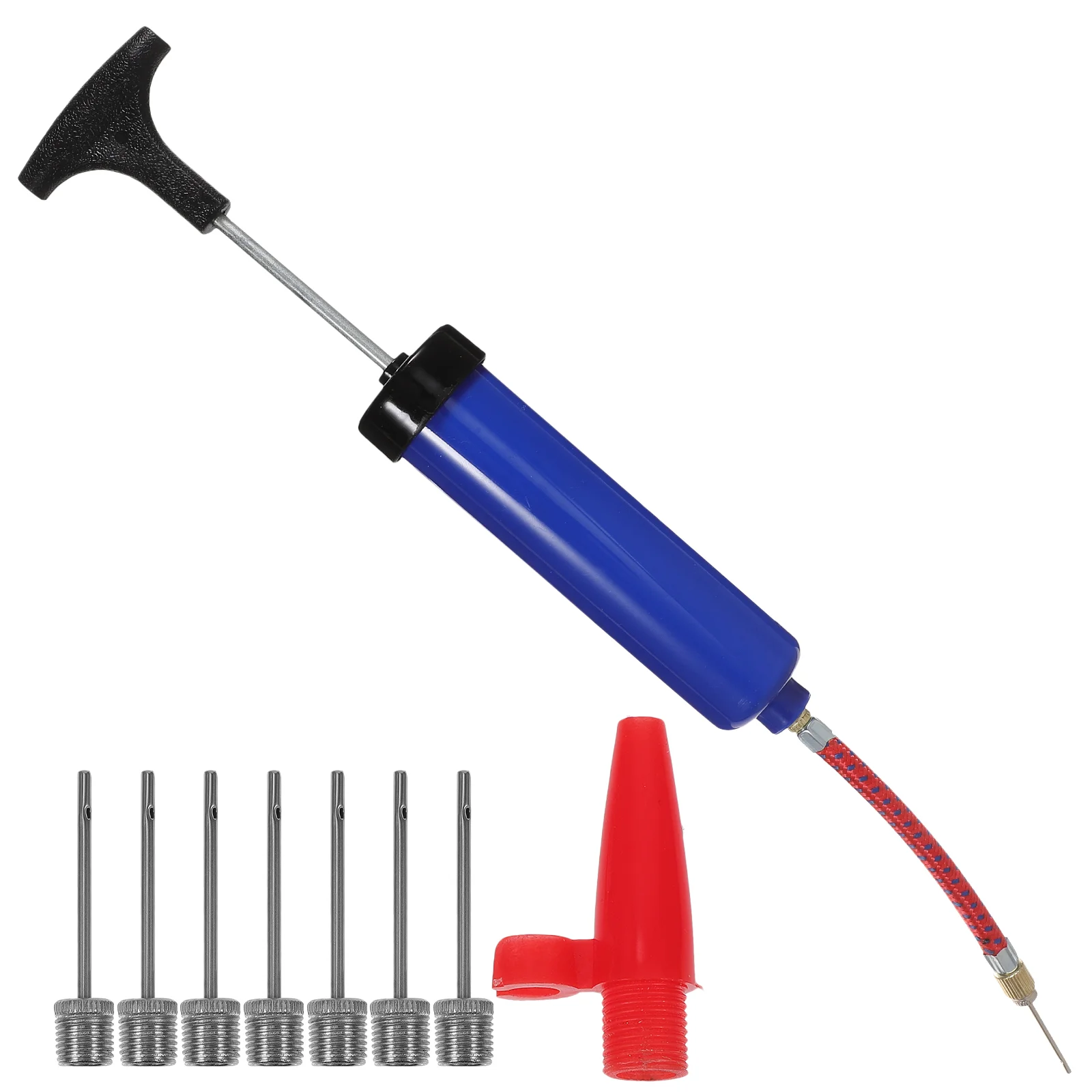 9Pcs 8 Inch Sports Ball Pump with Pin Needle Inflator for Basketball Football- 7 Gas Needles 1 Air Tube and 1 Tip (Blue)