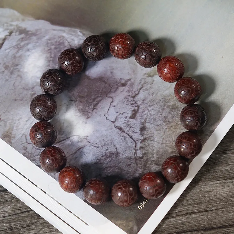 Indian small-leaf rosewood carved with auspicious cloud design, single-loop men's prayer beads and decorative bracelet