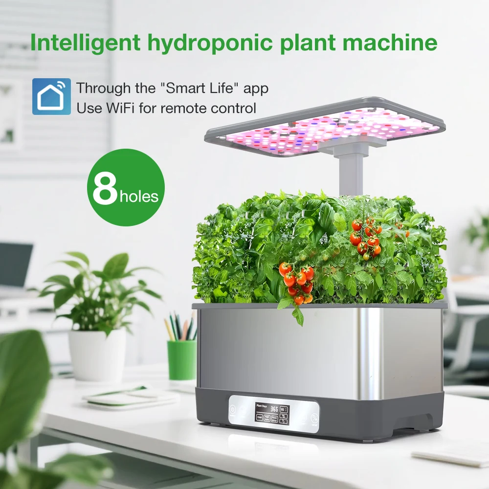 WiFi Smart Hydroponic Planting System 8-hole Planter APP Control Timer Automatic Indoor Garden Growing Kit with LED Spectrum
