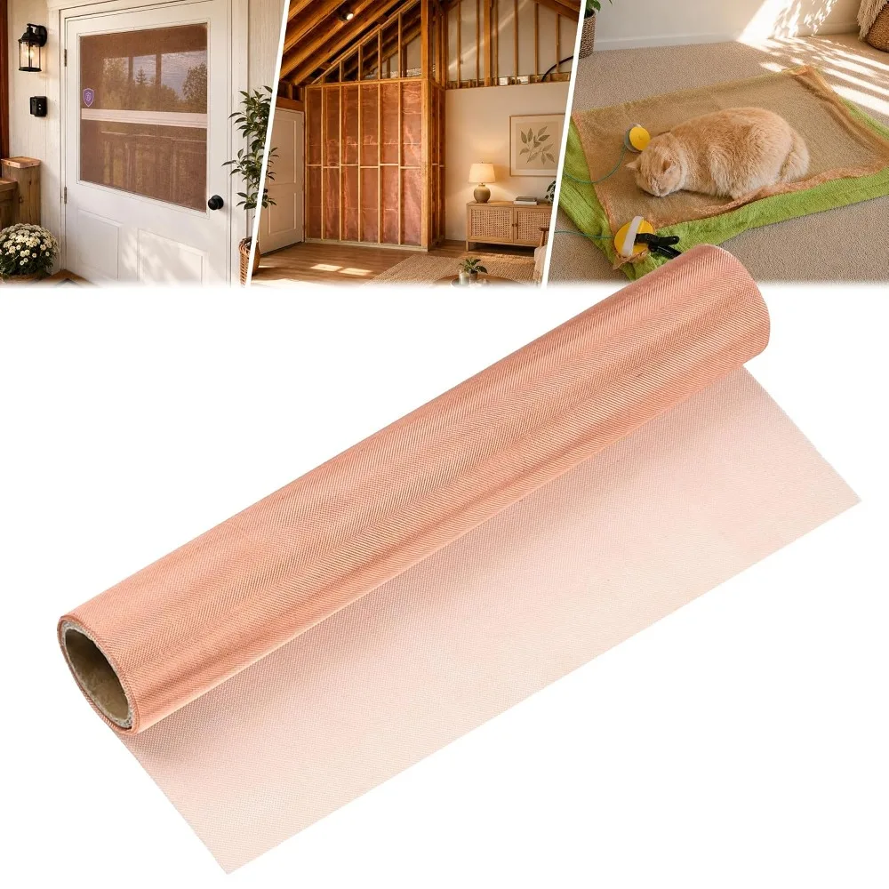 99.9% Pure Copper Screen Mesh 40 Mesh Roll, 0.15mm Wire Easy to Cut for Window EMI Shielding Grounding Filter DIY Projects