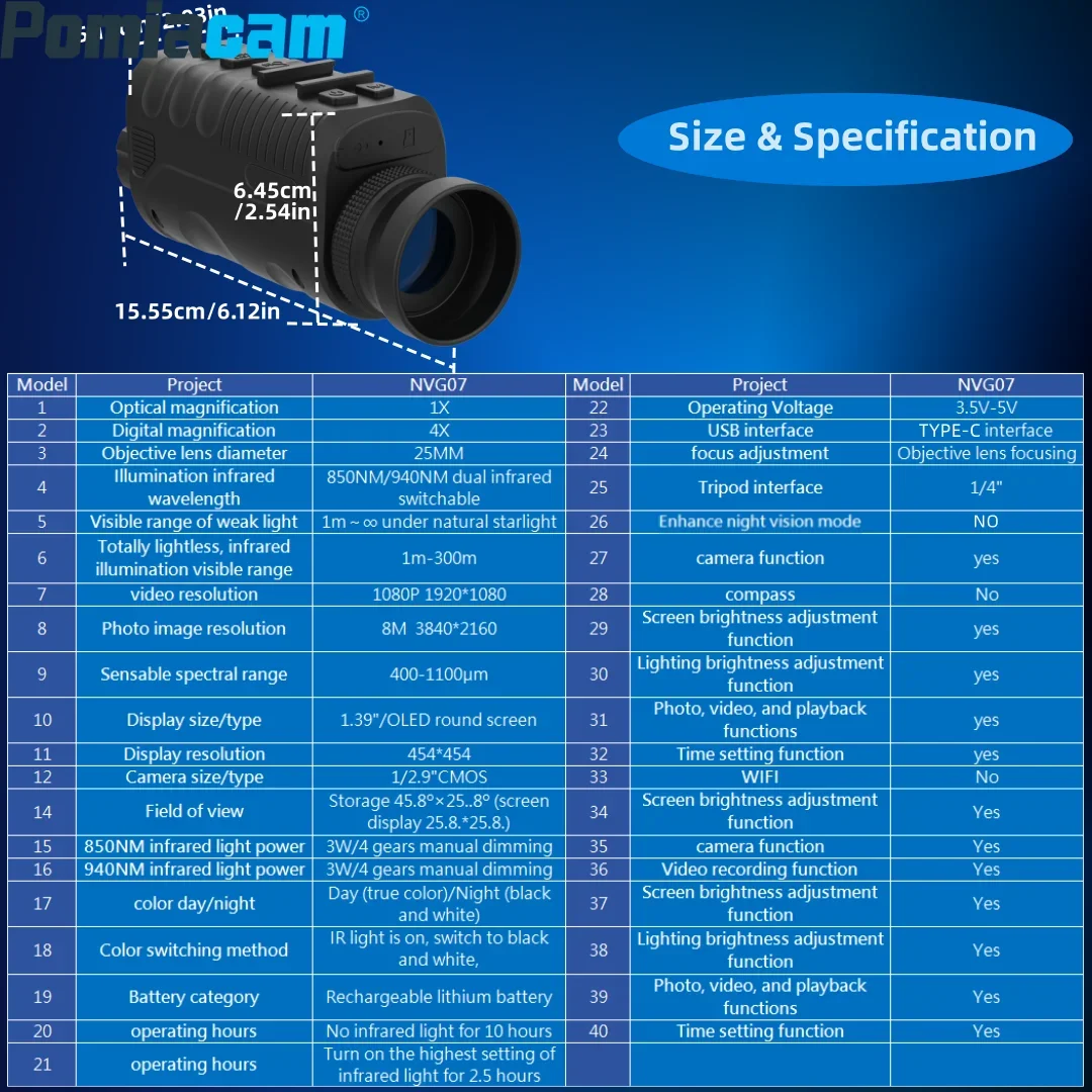 

NVG07 night vision device can take photos and record videos 32G infrared telescope camera 3.5V-5V HD OLED round screen helmet