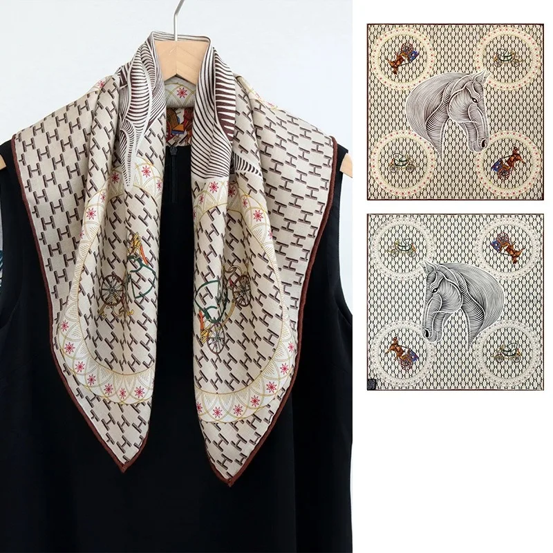 Double Sided Different Color Fashion Silk Wool Square Scarf Women Versatile Shawl Neck Wrap Decorative Neck Band Accessory