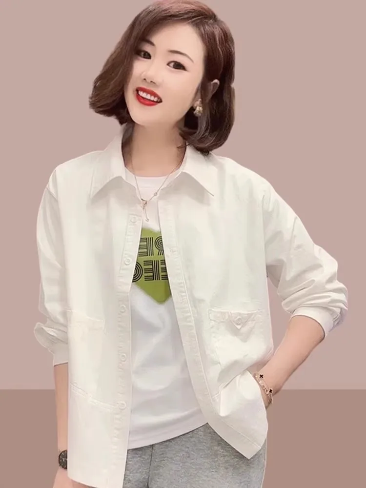 Spring Autumn New Style Women's Long Sleeve Shirt Cardigan Short Coat Popular Small Size Female Top Button Design Pure Color