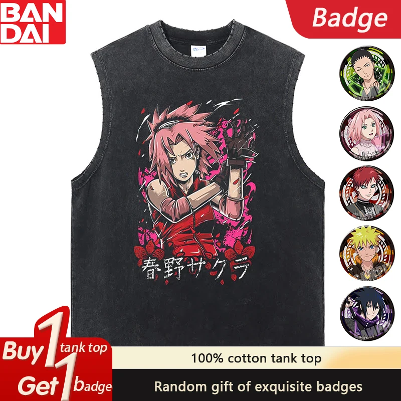 

Naruto Hot Blood Animation Pure Cotton Washed Tank Top Summer American Trend Fashion Loose Men Heavy Old Retro Tank Top