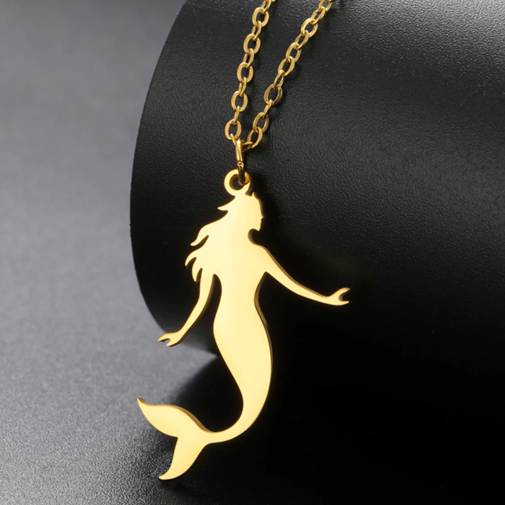 My Shape Mermaid Pendants Necklaces for Women Girl Stainless Steel Charms Chain Fashion Jewelry Graduate Gifts Girls Christmas