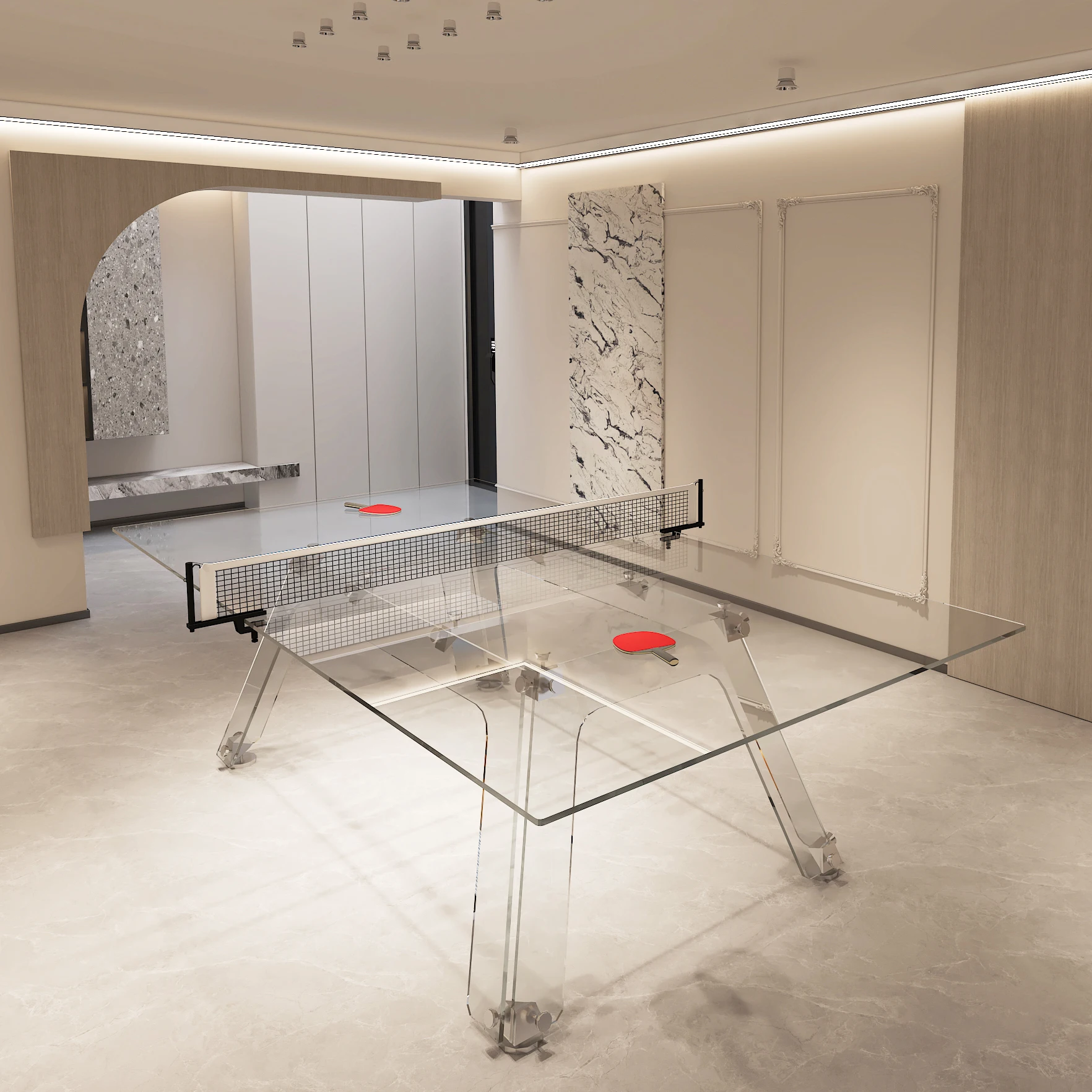 Advanced Stainless Steel Transparent Acrylic Crystal Glass Table Tennis Table