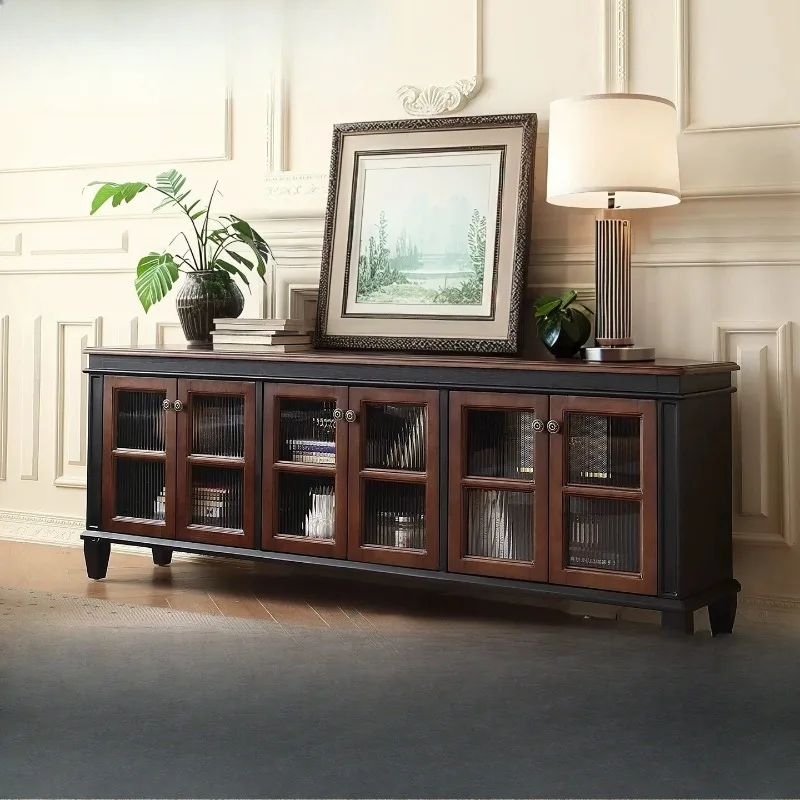 Medieval solid wood TV cabinet, living room storage c locker integrated color matching, advanced American ash wood bookca