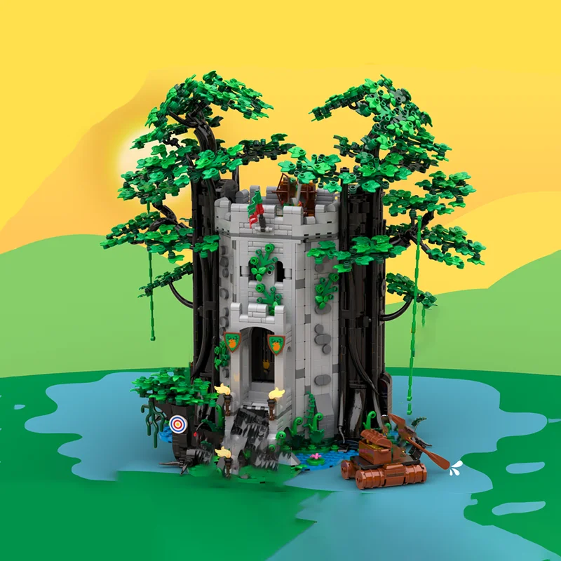 2012PCS Moc medieval architecture series remake forest man river fortress castle building blocks children's holiday gift