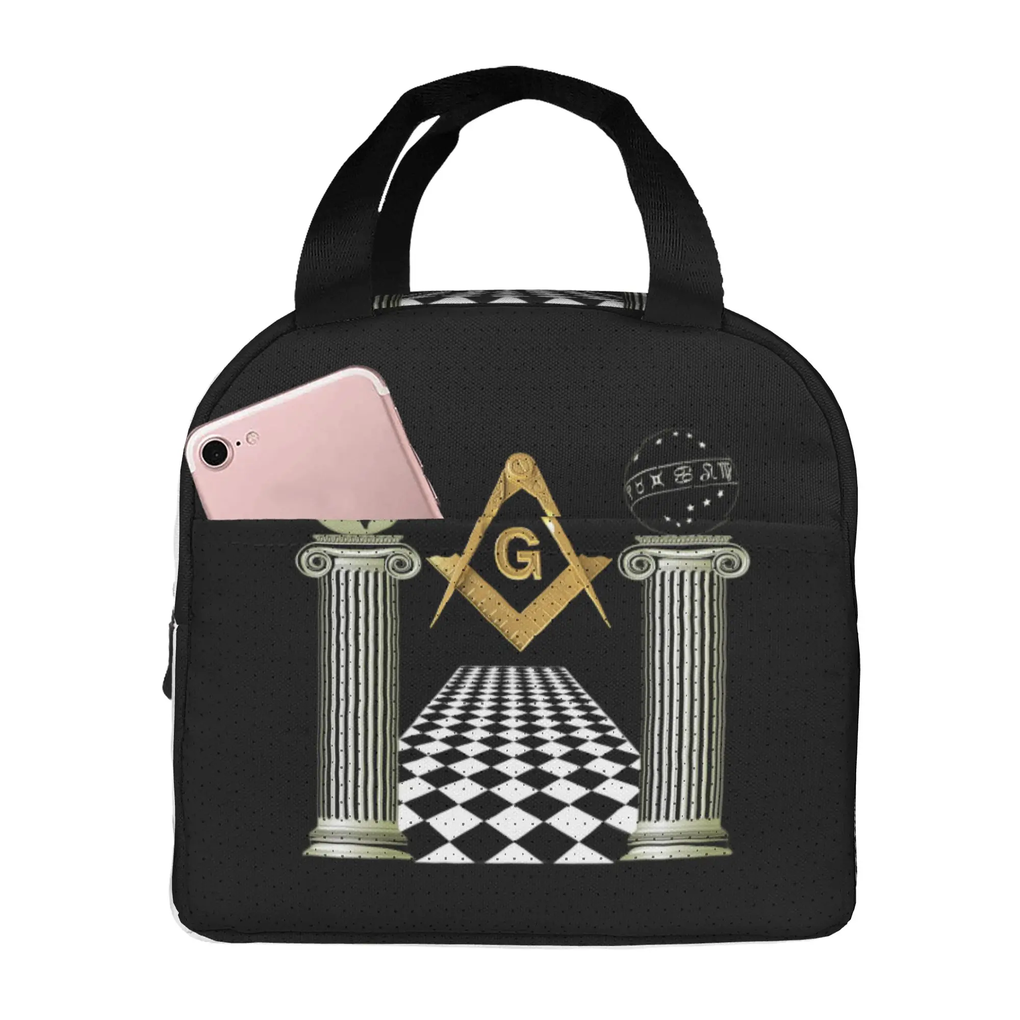 Boaz And Jachin Solomon's Temple Insulated Lunch Bag Outdoor Picnic Masonic Mason Freemason Thermal Cooler Bento Box Women Men
