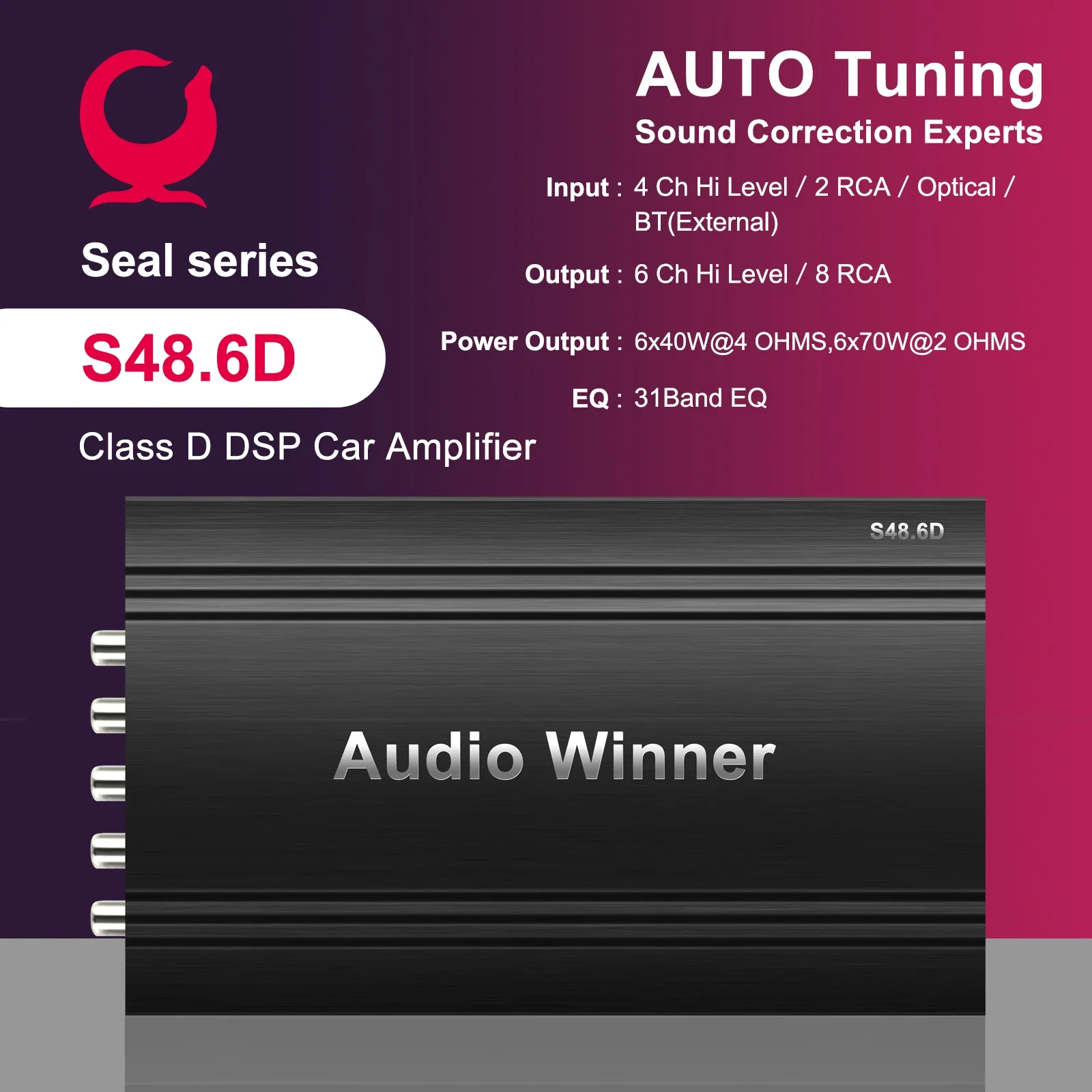 AudioWinner S48.6D Latest Class D Car Audio DSP Amplifier Full Range Power Equalizers HiFi HD Digital Amplifier for Cars