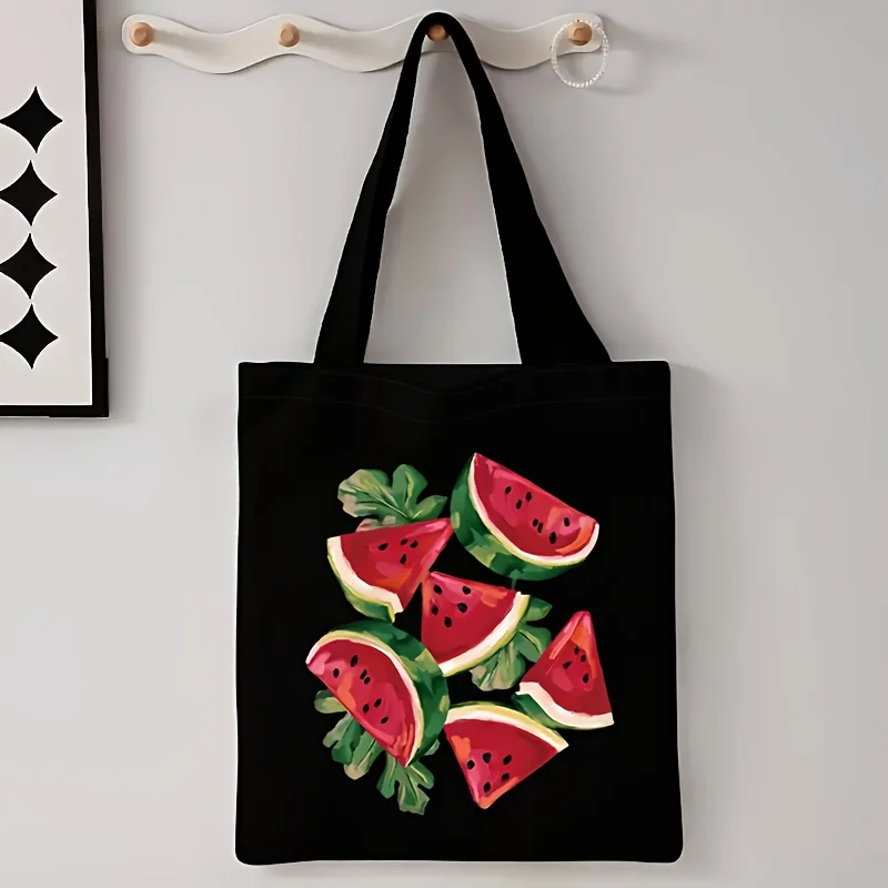 

Fashionable Watermelon Printed Canvas Tote Bag, Spacious and Reusable Shoulder Bag, Suitable for Travel and Shopping