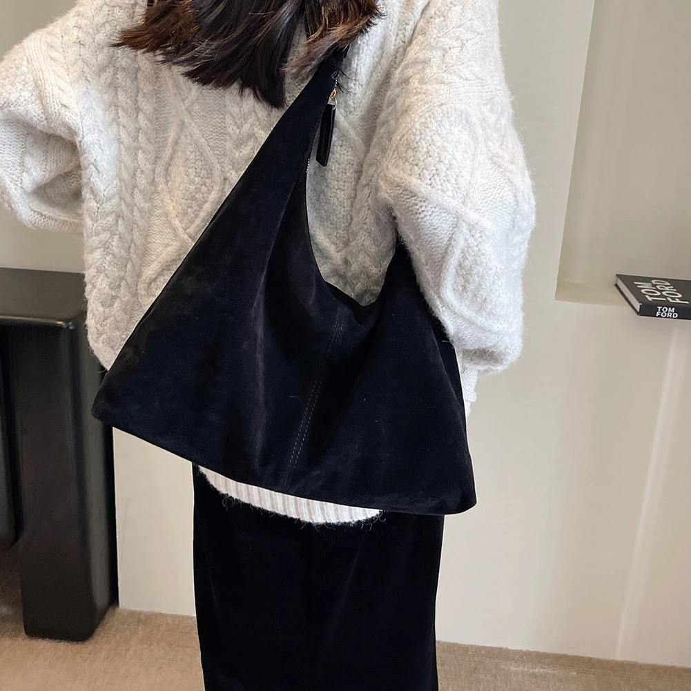 

PU Leather Shoulder Bag Vintage Women's Bag Large Capacity Commuting Hobo Bag with Zipper Solid Color Travel Tote Handbags